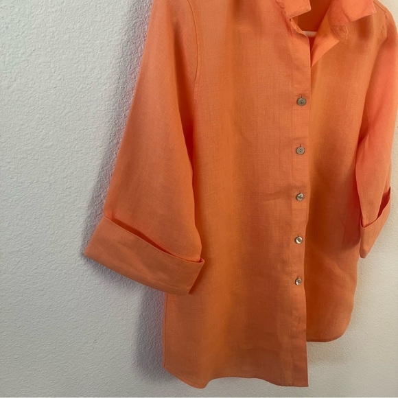 Chico’s  Orange Linen Shirt 3/4 Sleeve - Picture 3 of 9